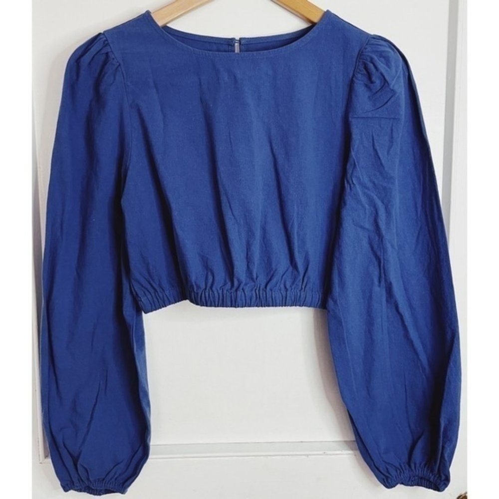 Brand   Navy Blue Cotton Crop Top with Elastic Bottom Size S